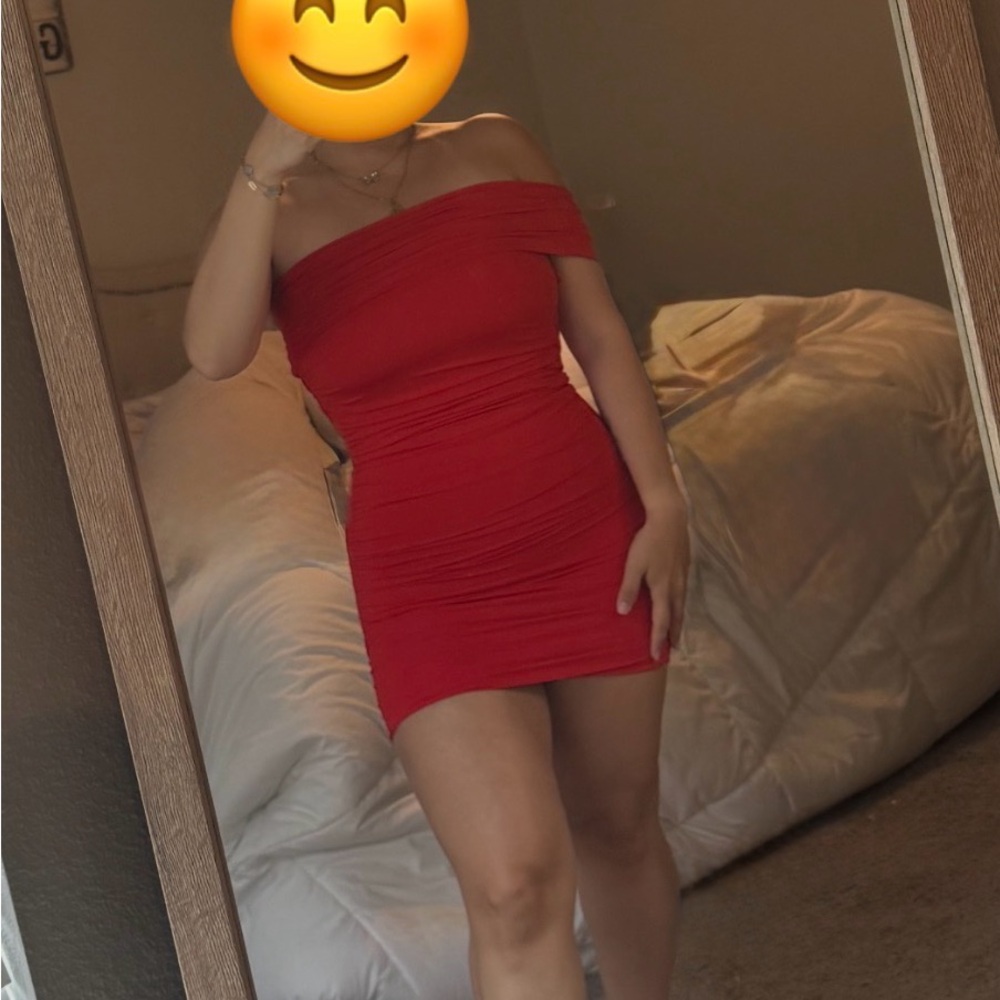 Zara Red Off-Shoulder Dress